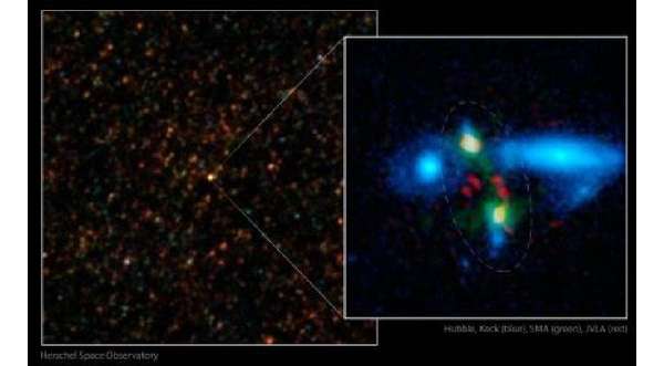 科学家观测到110亿年前碰撞的两个星系